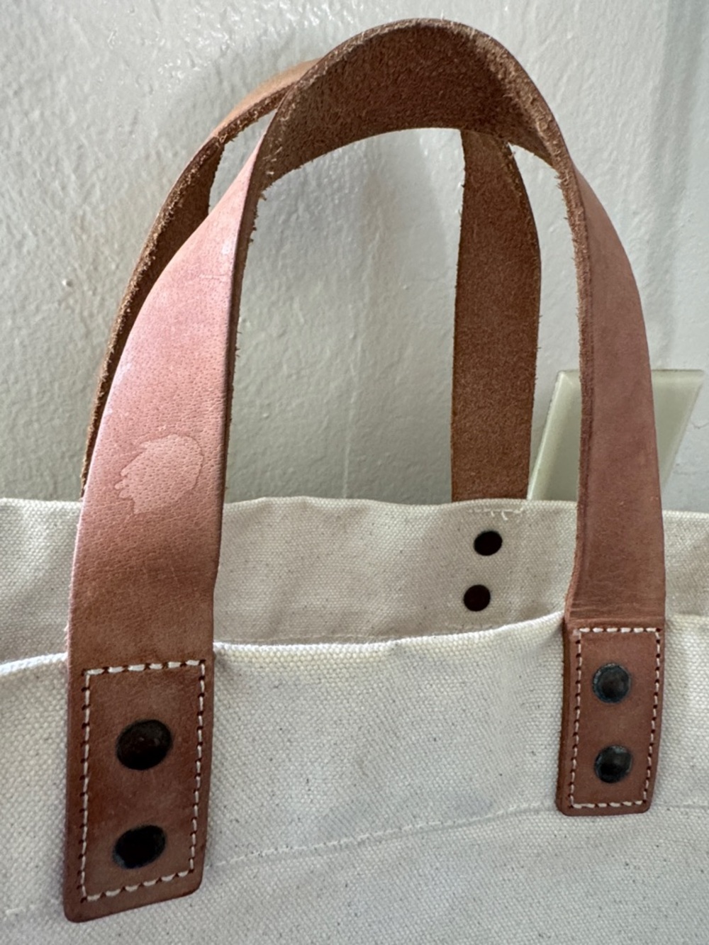 Cream Canvas Messenger Bag with Brown Leather Handles - Picture 2 of 6